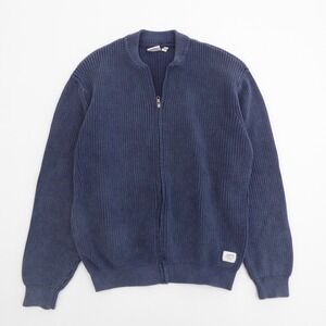 Katin Rogers Cardigan Mens Blue Full Zip Ribbed Knit Cotton Sweater Size Medium